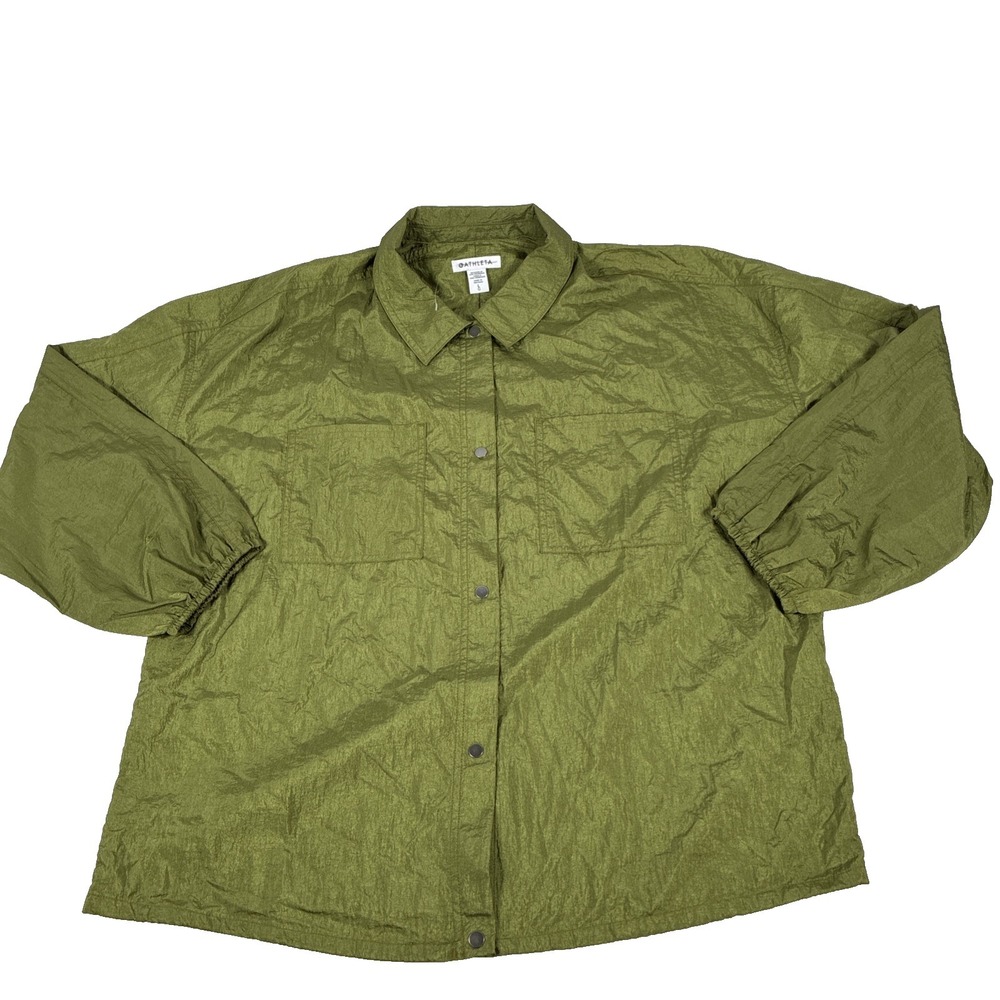 New Athleta Women Lightweight Lunar Sheen Shirt Jacket‎ Green Relaxed Size Large